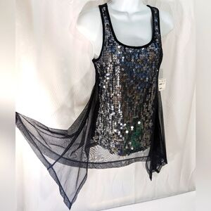 Frederick's of Hollywood Mesh/Sequined Tank, Black & Silver, Small, NWT
